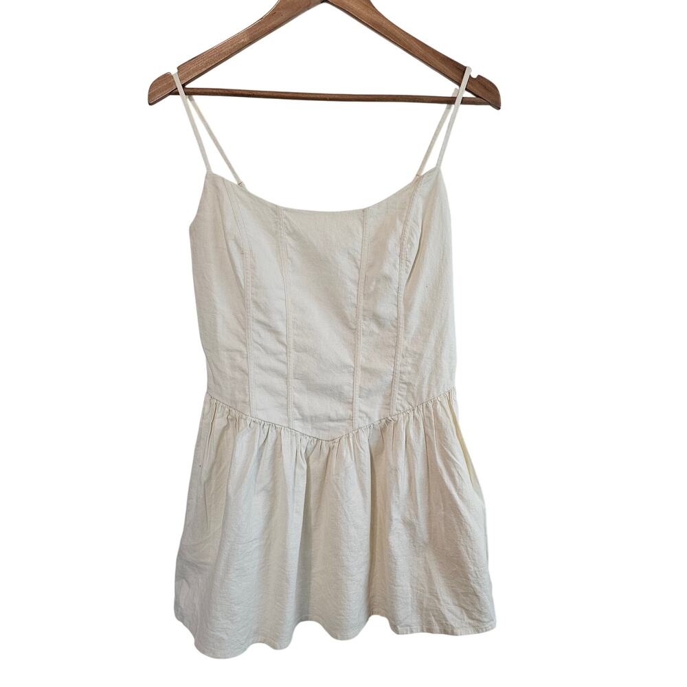 Florence By Mills Dress Womens Lg White Linen Mini Boho Coquette Fairy Festival